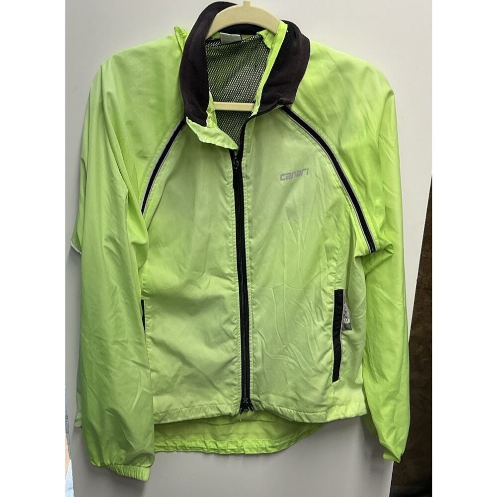 Canari Cycling Light Weight Green Faded Jacket Sz M Removable Sleeves W/Stains‎
